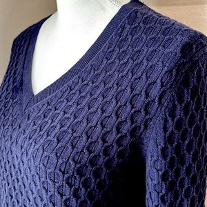 Tommy Hilfiger V neck navy blue honeycomb pattern sweater. Timeless and classic